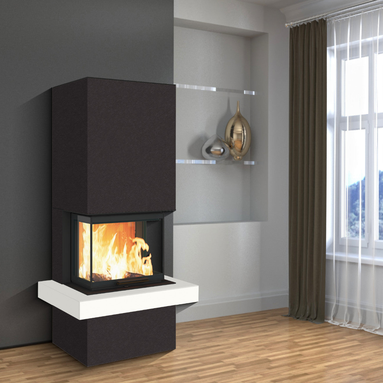 neocube P14 / Ofen: Granito Black - Feuersims: Arctic White
