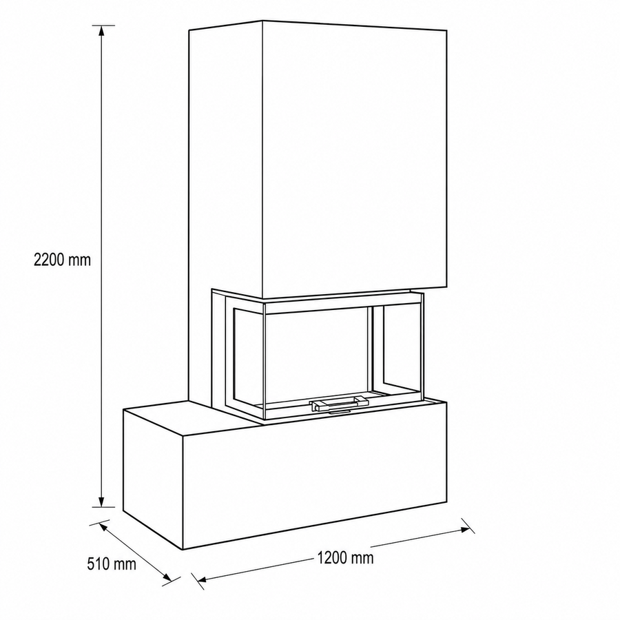Masszeichnung Neocube P23 FLR Keramik Ober und Unterteil, Cheminée-Einsatz