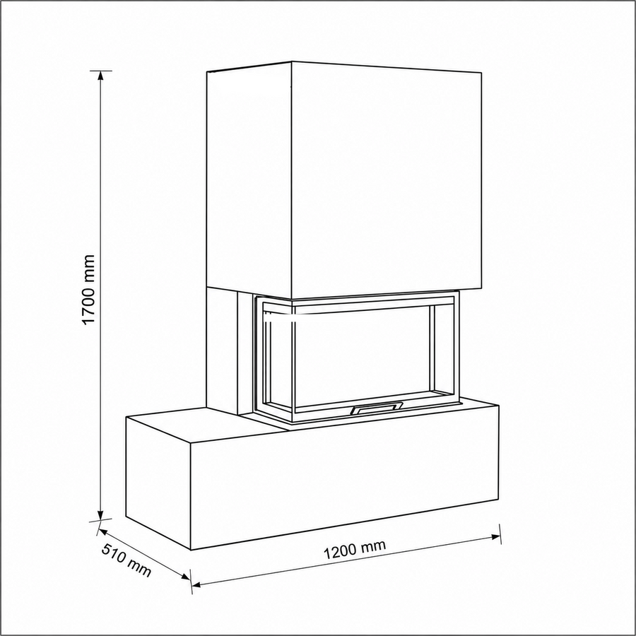 Masszeichnung Neocube P23, Cheminée-Einsatz